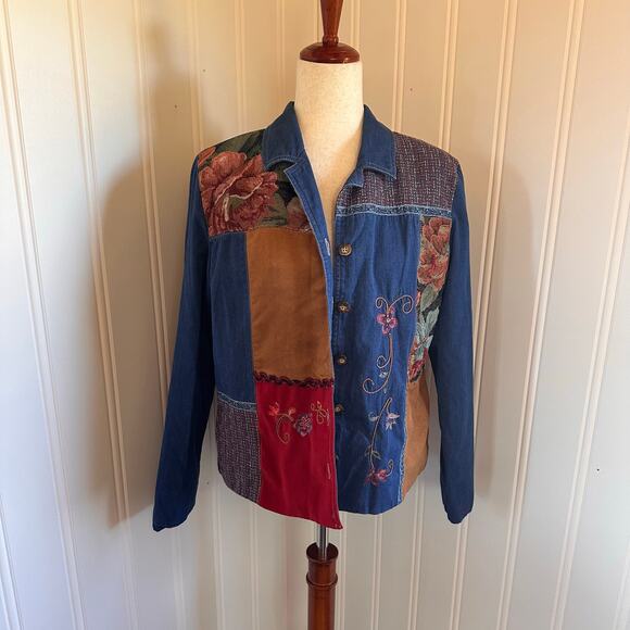 Vintage 90s Boho Denim Patchwork Jacket M - Picture 1 of 8